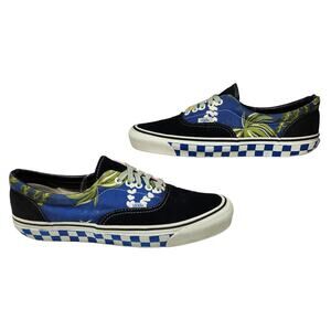 Vans Shoes Mens 11.5 Tropical Checkered Low Tops Blue Pink Hawaiian Floral Suede